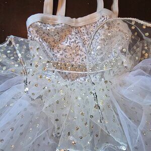 Weissman Toddler Ballet Dress, Size XS, White/Silver Sparkle, Gently Used